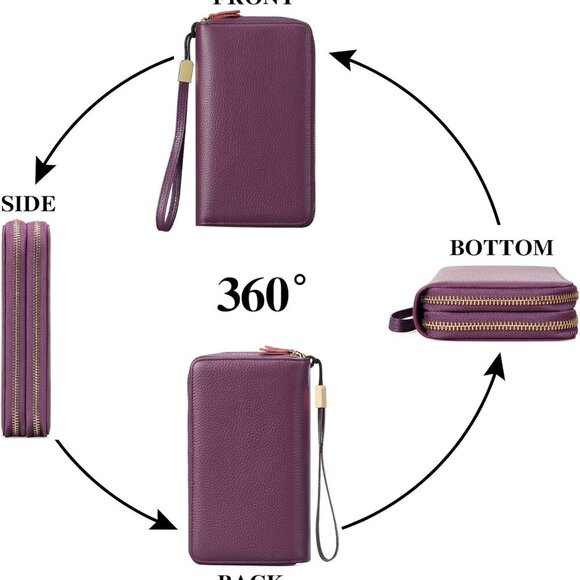 Leather Women Wallet RFID Blocking Zipper Around Phone Holder Clutch - Picture 4 of 6